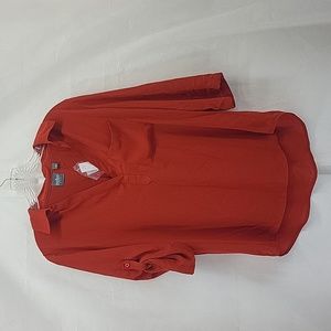 SOHO JEANS NY&CO Orange V-Neck, 3/4 Roll-Tab Sleeve Hi-Low Shirt Blouse